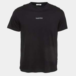 Valentino Black Printed Cotton Knit Crew Neck T-shirt S