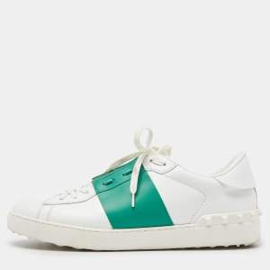 Valentino White/Green Leather Open Sneakers Size 43.5