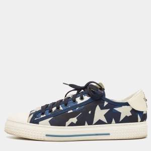 Valentino Multicolor Canvas and Leather Star Lace Up Sneakers Size 44