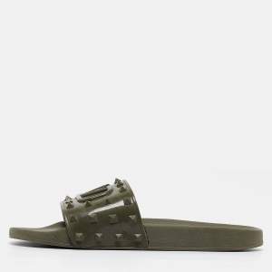 Valentino Olive Green Rubber Escape v logo Flat Slides Size 44