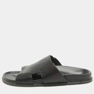 Valentino Black Leather Escape V logo Slide Sandals Size 41