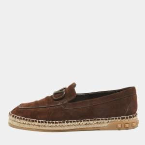 Valentino Brown Suede Escape V logo Loafers Size 44.5