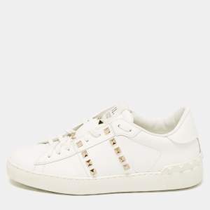 Pre Owned Valentino White Leather Rockstud Low Top Sneakers Size 40