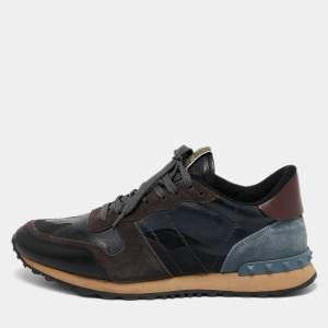 Valentino Black Camo Fabric, Leather and Suede Rockrunner Sneakers Size 43
