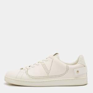 Pre Owned Valentino White Leather Backnet Sneakers Size 43
