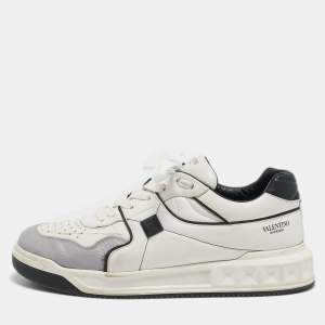 Valentino White/Grey Leather One Stud Low Top Sneakers Size 43