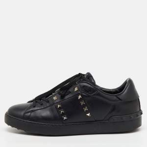 Valentino Black Leather Rockstud Untitled Low Top Sneakers Size 43
