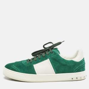 Valentino Green/White Suede and Leather Flycrew Lace Up Sneakers Size 42