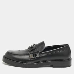 Valentino Black Leather VLogo Slip On Loafers Size 44