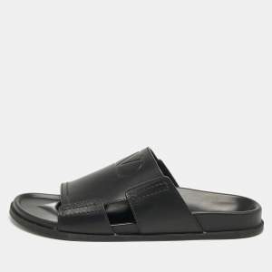 Valentino Black Leather VLogo Flat Slides Size 45