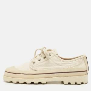 Valentino Beige Embroidered Fabric Low Top Sneakers Size 41