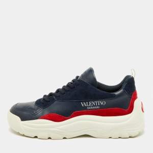 Valentino Blue/Red Suede and Leather Gumboy Low Top Sneakers Size 41