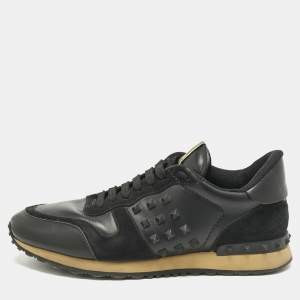 Pre Owned Valentino Black Leather and Suede Rockrunner Lace Up Sneakers Size 42