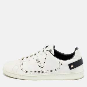 Pre Owned Valentino White Leather Backnet Lace Up Sneakers Size 46
