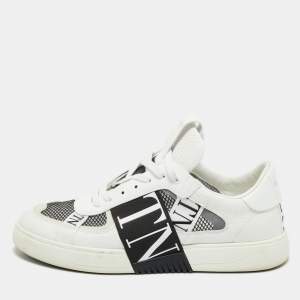 Pre Owned Valentino White/Black Canvas and Leather VL7N Low Top Sneakers Size 44.5