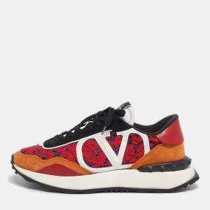 Pre Owned Valentino Multicolor Lace and Leather Lacerunner Lace Up Sneakers Size 44