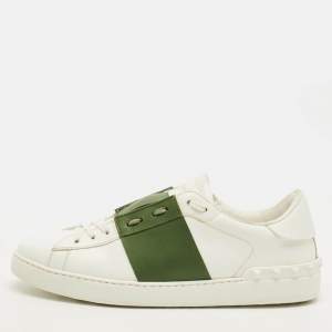 Pre Owned Valentino Open Size 43 White/Green Leather Lace Up Sneakers