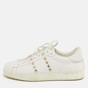 Pre Owned Valentino Rockstud Size 42 White Leather Lace Up Sneakers