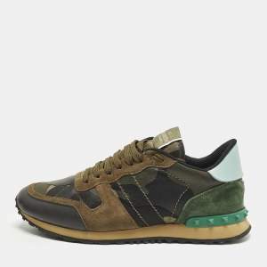 مملوكة مسبقًا Valentino Rockrunner Size 42.5  Green Camouflage Suede And Leather Lace Up Sneakers