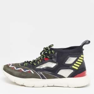 Pre Owned Valentino Size 44 Multicolor Mesh and Suede Heroes Reflex Lace Up Sneakers