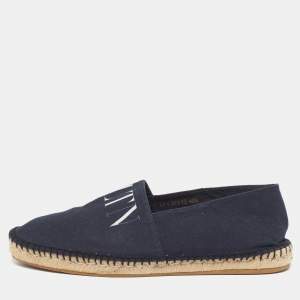 Pre Owned حذاء إسبادريل فالنتينو قماش أزرق بحري مقاس 43.5 مزين شعار الماركة في إل تي إن