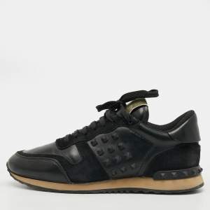 مملوكة مسبقًا Valentino Rockrunner Size 40 Black Leather and Suede Lace Up Sneakers