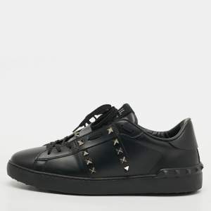 Pre Owned Valentino Rockstud Untitled Size 42 Black Leather Low Top Sneakers
