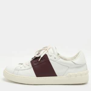 Pre Owned Valentino Open Size 43 White/Burgundy Leather Low Top Sneakers 
