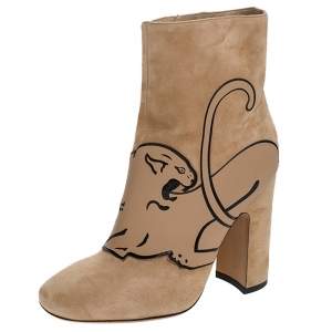 Pre Owned Valentino Beige Suede Panther Ankle Boots Size 36