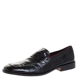 Valentino Black Croc Embossed Leather Slip On Loafer Size 45