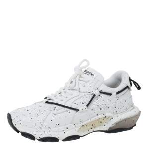 Pre Owned Valentino White/Black Paint Splat Leather Bounce Low-Top Sneakers Size 42