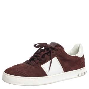Valentino Burgundy/White Suede and Leather Flycrew Sneakers Size 42