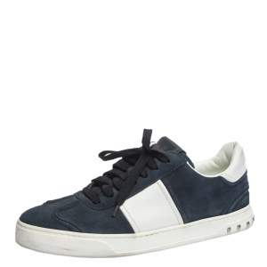 Valentino Blue/White Suede and Leather Flycrew Lace Up Sneakers Size 41