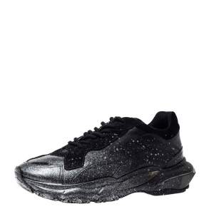 Valentino Black Leather And Suede Spray Effect Bounce Low Top Lace Up Sneakers Size 41