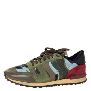 Pre Owned Valentino Multicolor Camo Butterfly Printed Rockrunner Sneakers Size 45