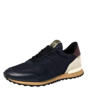 مملوكة مسبقًا حذاء رياضى فالنتينو منخفض من أعلى روكرانر شبك وجلد وسويدى أزرق مقاس 43