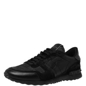 مملوكة مسبقًا حذاء رياضي فالنتينو منخفض من أعلى روكرانر سويدي وجلد أسود مقاس 42