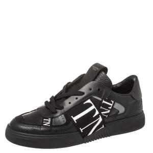Valentino Black/White Leather And Nylon Fabric VLTN Low Top Sneakers Size 43