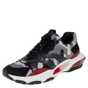 Pre Owned Valentino Multicolor Camouflage Print Mesh And Suede Bounce Low Top Sneakers Size 43