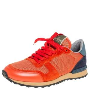 Pre Owned Valentino Orange/Blue Mesh And Leather Rockrunner Sneaker Size 41