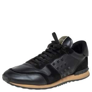 Pre Owned Valentino Black Leather And Suede  Rockrunner Sneakers Size 46