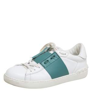 Valentino White/Green Leather  Low Top Sneakers Size 41