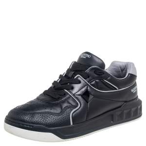 Valentino Black Leather One Stud Low-Top Sneakers Size 42