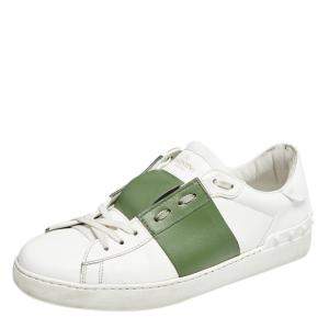 Valentino White/Green Leather Low Top Sneakers Size 42