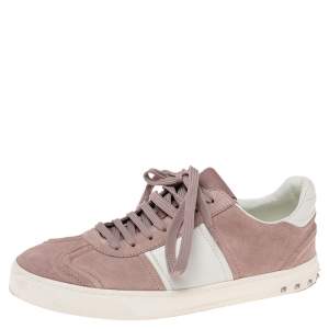Valentino Pink/White Suede and Leather Fly Crew Low-Top Sneakers Size 41