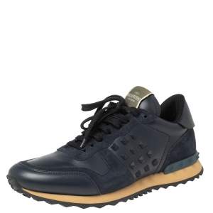 Valentino Navy Blue Leather And  Mesh Rockrunner Low-Top Sneakers Size 41