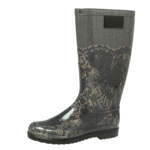 Pre Owned Valentino Lace Print Rubber Rain Boots Size 38