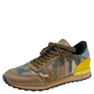 Valentino Multicolor Camouflage Print Leather And Suede Rockrunner Low Top Sneakers Size 41