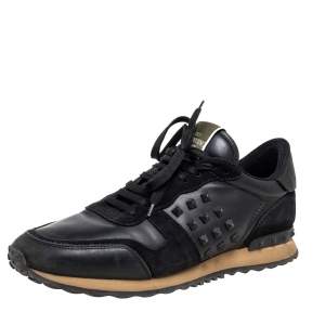 Valentino Black Leather and Suede Rockrunner Sneakers Size 43