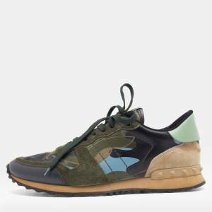 Valentino Multicolor Camouflage Suede And Canvas Rockrunner Low Top Sneakers Size 42